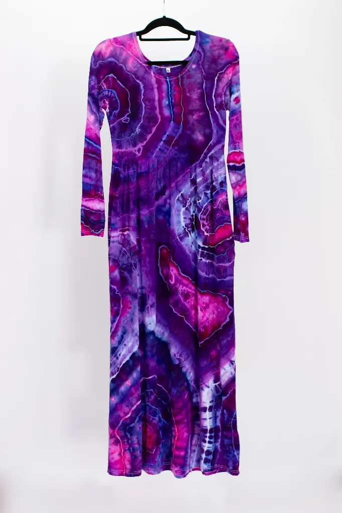 Amethyst Waves Long Sleeve POCKET Maxi Dress  