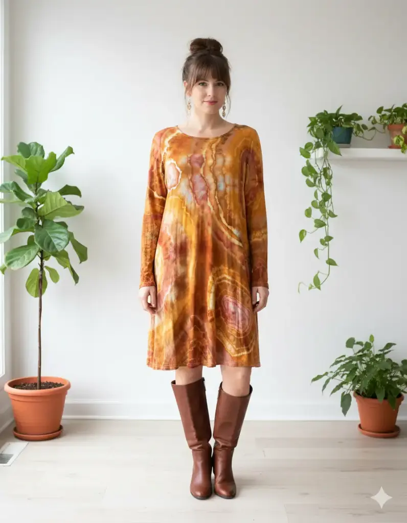 Citrine Drip Long sleeve dress with pockets 