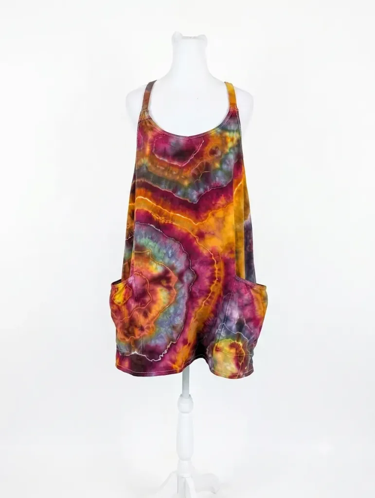Earthy Rainbow Romper Dress with pockets and shorts
