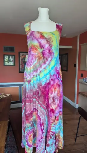 Electric Rainbow Midi Ballet Dress with Pockets